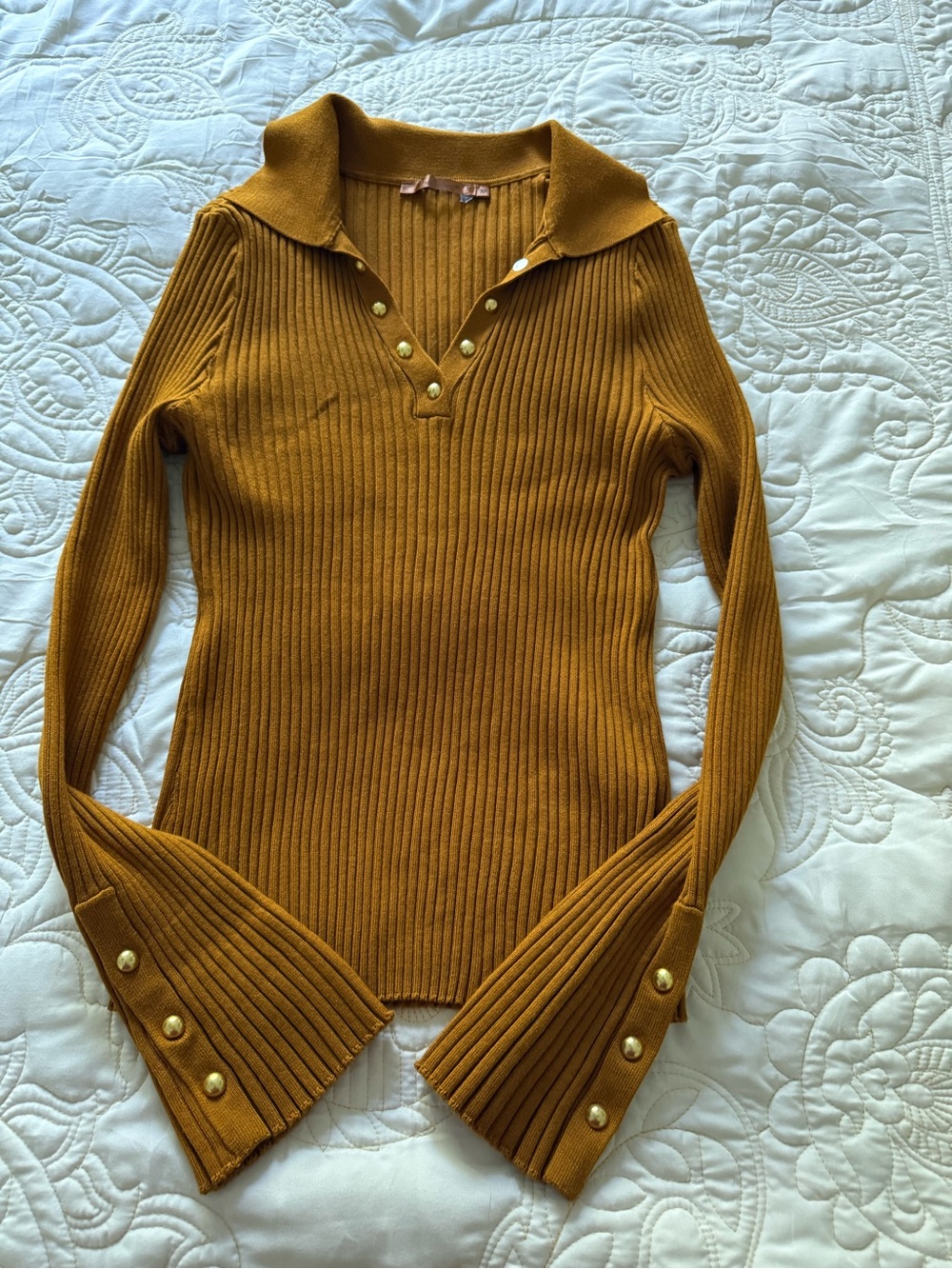 Belldini Ribbed Polo Sweater with Button Cuffs -